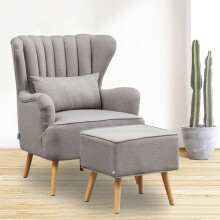 Modern Linen Fabric Armchair Wing Back Chair with Footstool