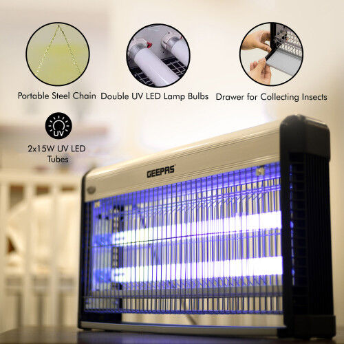 GEEPAS Geepas Fly & Insect Killer Powerful Fly Zapper 2x15W UV Light Bug Killer 2