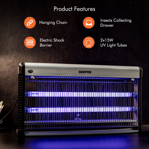 GEEPAS Geepas Fly & Insect Killer Powerful Fly Zapper 2x15W UV Light Bug Killer 1