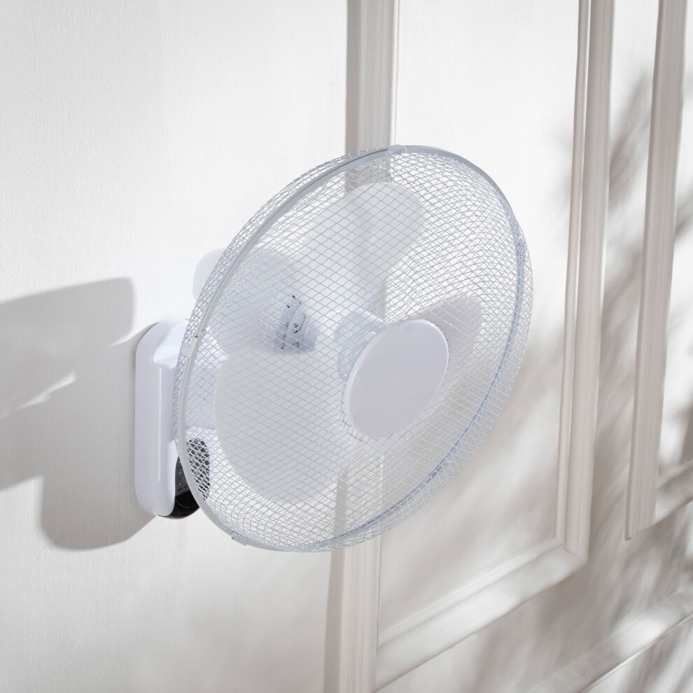 Daewoo 16" Fan Wall Mounted 3 Speed Oscillating Tiltable With Remote Control White