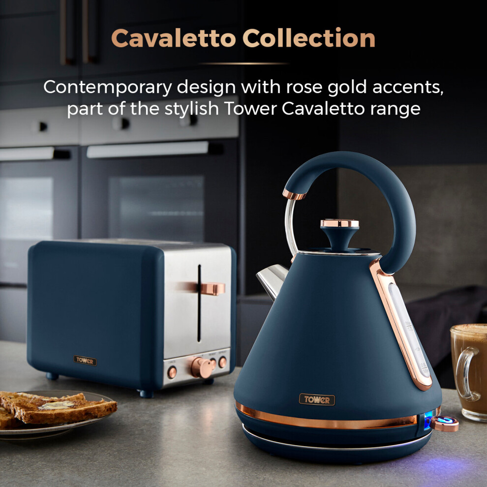 Tower Cavaletto Pyramid Kettle & 2 Slice Toaster Midnight Blue/Rose Gold