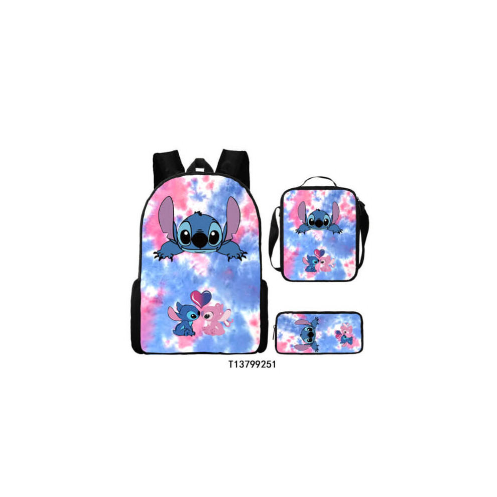 (3pcs Backpack Set-P) Kids Lilo and Stitch Backpack Boys Girls School Bag Travel Rucksack Lunch Bag UK