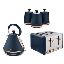 TOWER Cavaletto Pyramid Kettle 4 Slice Toaster & Canisters Blue/Rose Gold