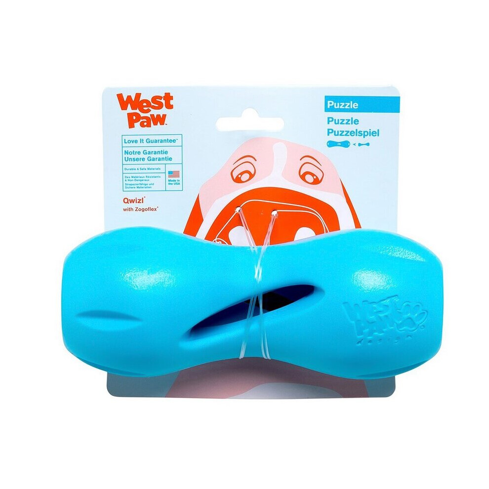 West Paw Qwizl Puzzle Treat Toy Dog Natural Rubber(Large, Blue) 