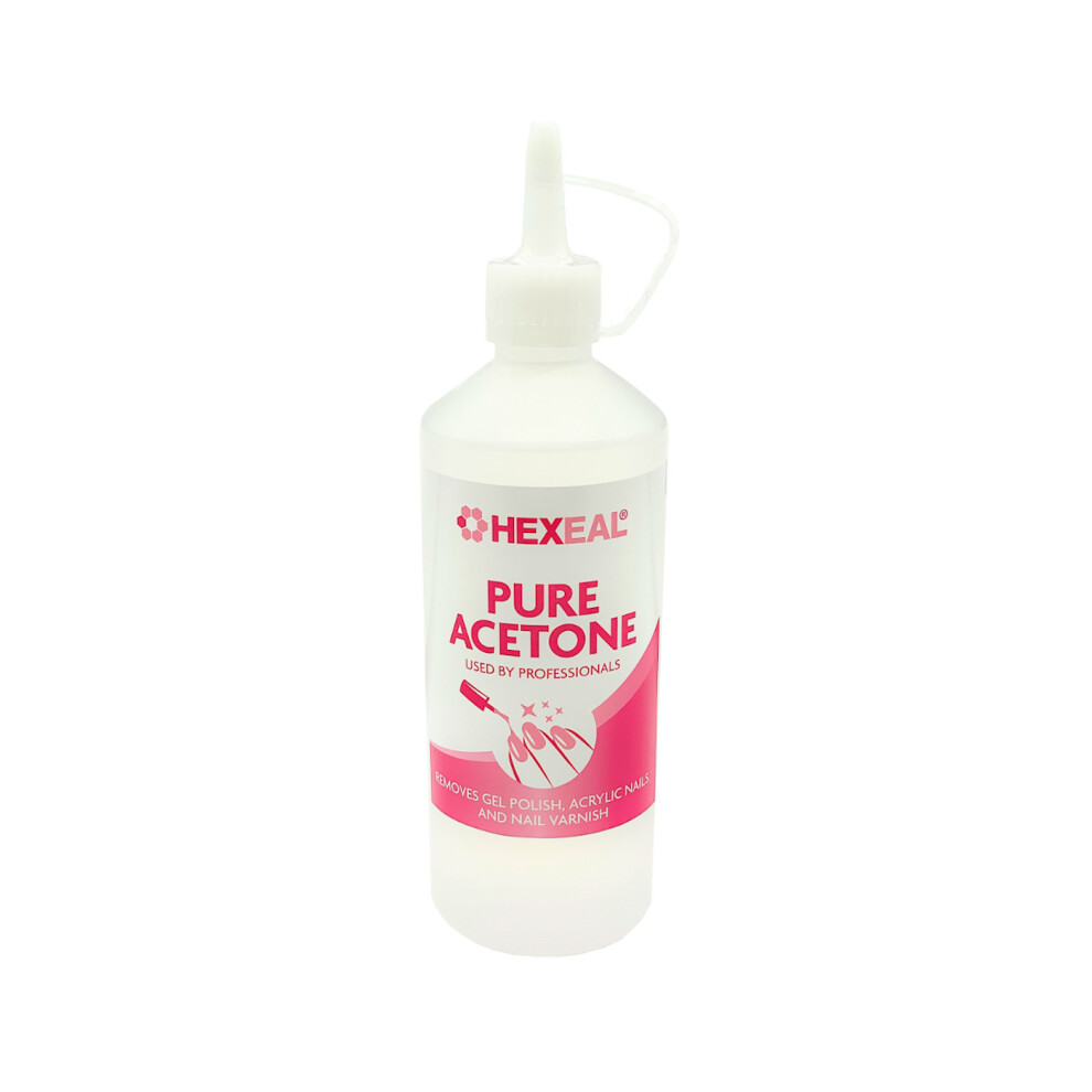 Hexeal ACETONE 99.5% | 500ml Nozzle Cap | Professional Nail Polish Remover | Gel Soak Off, Acrylic, Varnish Remover