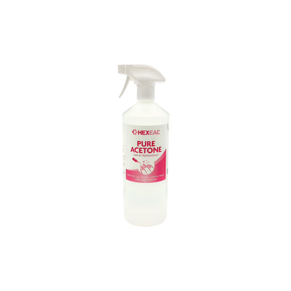 Hexeal ACETONE 99.5% | 1L Spray | Professional Nail Polish Remover | Gel Soak Off, Acrylic, Varnish Remove