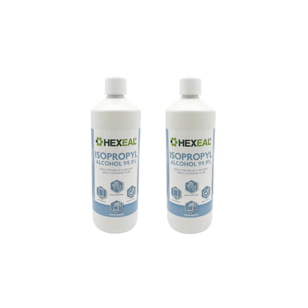 Hexeal IPA 99.9% | 2L | Lab Grade | Isopropyl Alcohol | Isopropanol 99.9% | Household Cleaning Fluid, Fast Drying, Disinfectant, Grease Remover and Gl
