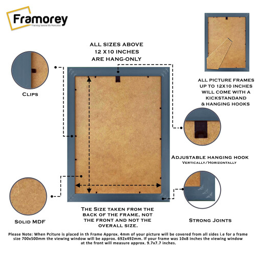 (12x6" Pic (14x8" Frame)) Grey Picture Frame / Solid Wood Frame / Wood Photo Frame With Black Mount 2