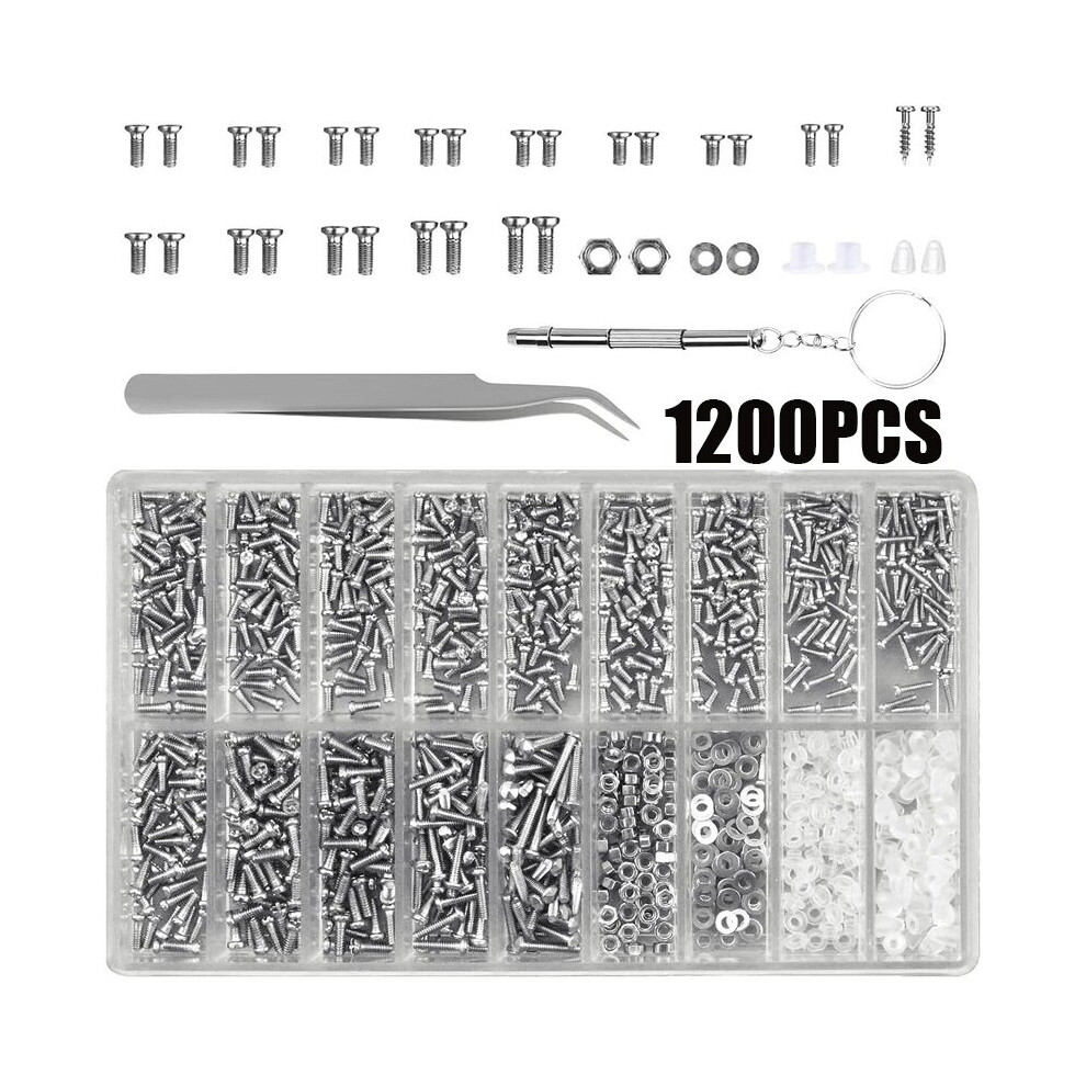 1200Pcs Glasses Screws With Screwdriver Tweezers Repair Kit Complete Glasses Screws Mini Screws Screws For Glasses 5063131250510