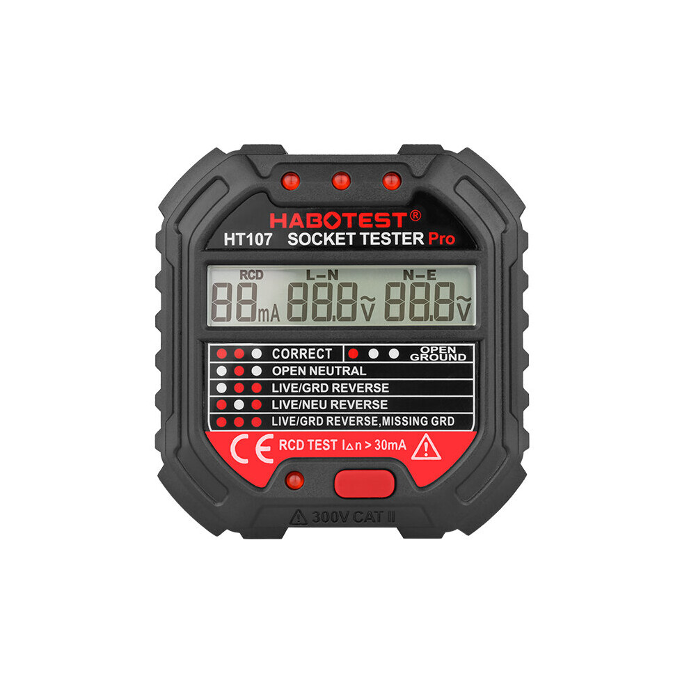 Digital Plug Socket Tester Ht107d Electric Outlet Tester Voltage Detector Eu Plug Rcd Test Ground Zero Line Polarity Phase Check 5063131287226