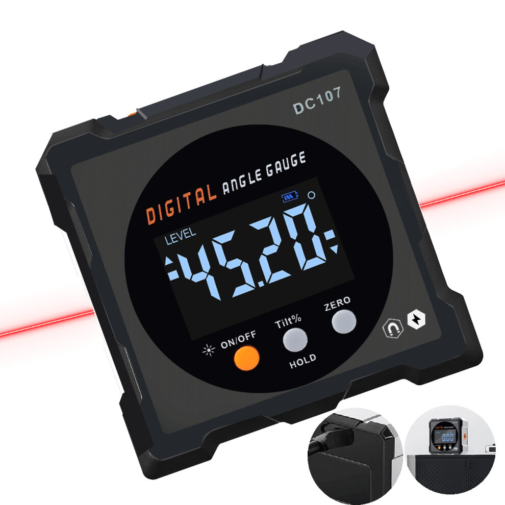 Laser Digital Protractor Inclinometer Protractor Laser Usb Inclinometer Level Angle Finder Goniometer Magnet Tilt Measuring Tool 5063131267495