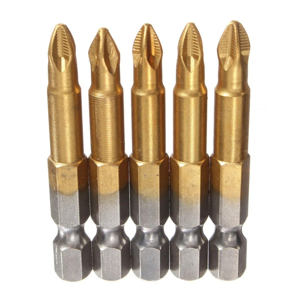 5/10Pcs Anti Slip Electric Screwdriver Bits 1/4"Hex Shank Titanium Coated Screwdriver Bits Ph2 Magnetic Electric Screwdriver Bit 5063131290578