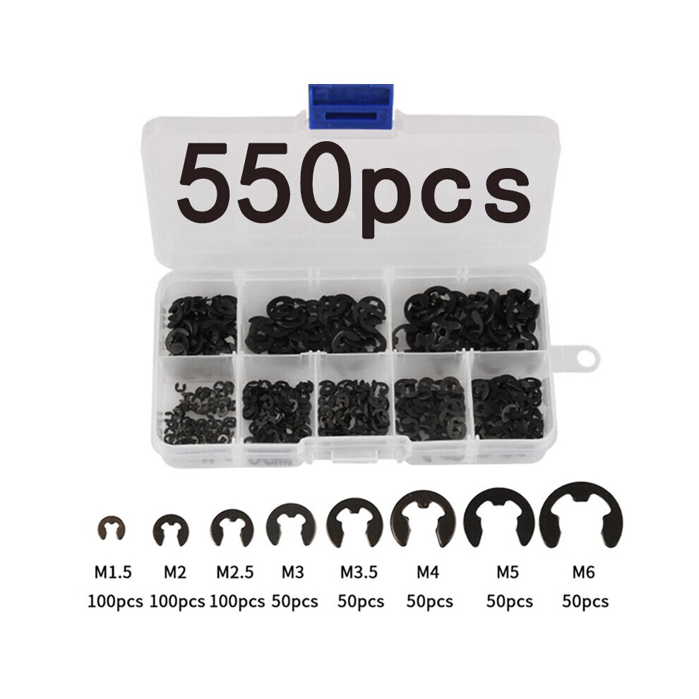 550pcs E-Clip Washers M1.5 M2 M2.5 M3 M3.5 M4 M5 M6 Circlip Retaining Ring Sack Retainer Buckle-shaped Split Washers kit-image-OPC-PBNKGTB-NEW