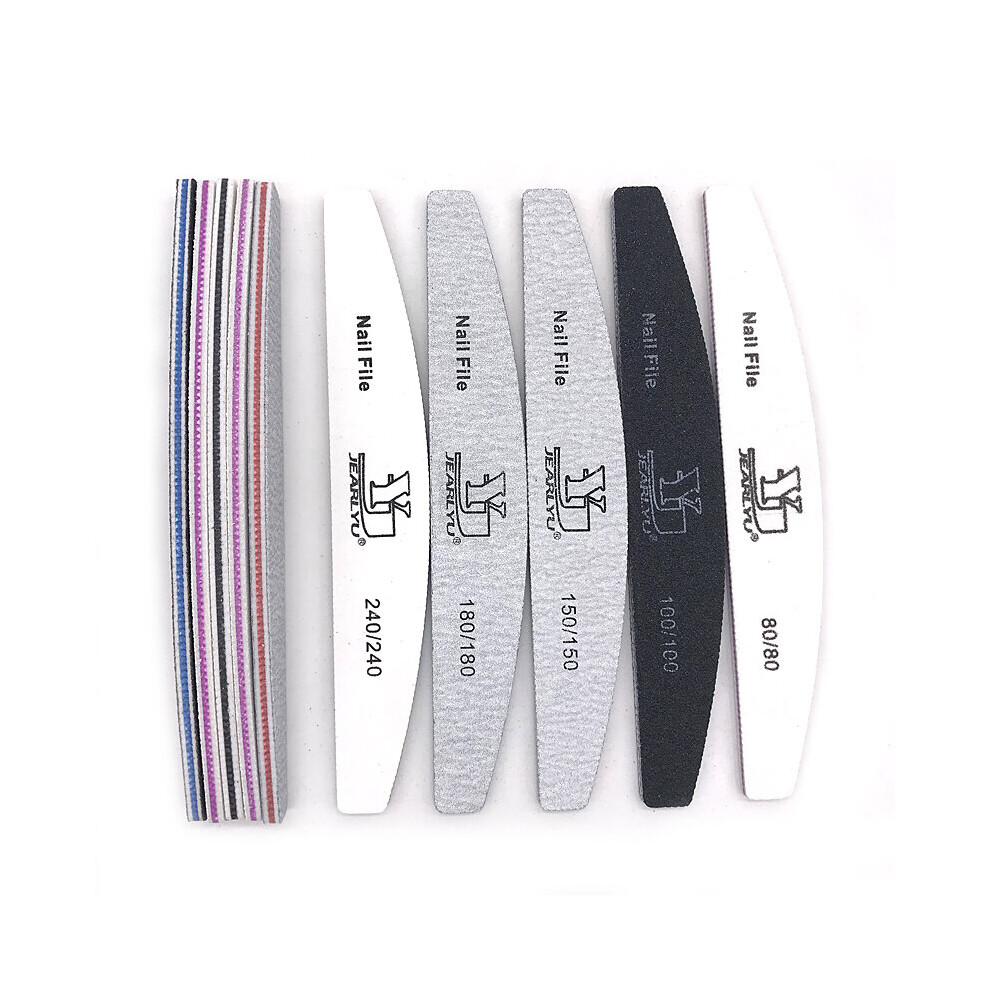 Wejoy 5 Pcs/Lot Nagelvijl 80 100 150 180 240 Grit Nail File Moon Style Nail Polish File Set Limes A Ongles Professional Nails Files