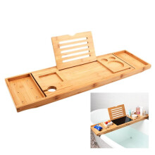 Bathtub Serving Tray Bamboo Bath Bridge Useful Storage Rack Shelf Telescopic Tablet Holder for Bathroom Home (105x22x3cm)