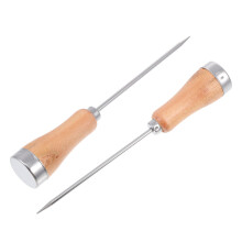 2Pcs Rustproof Stainless Steel Bar Ice Picks Wooden Handle Ice Pickers (Khaki)