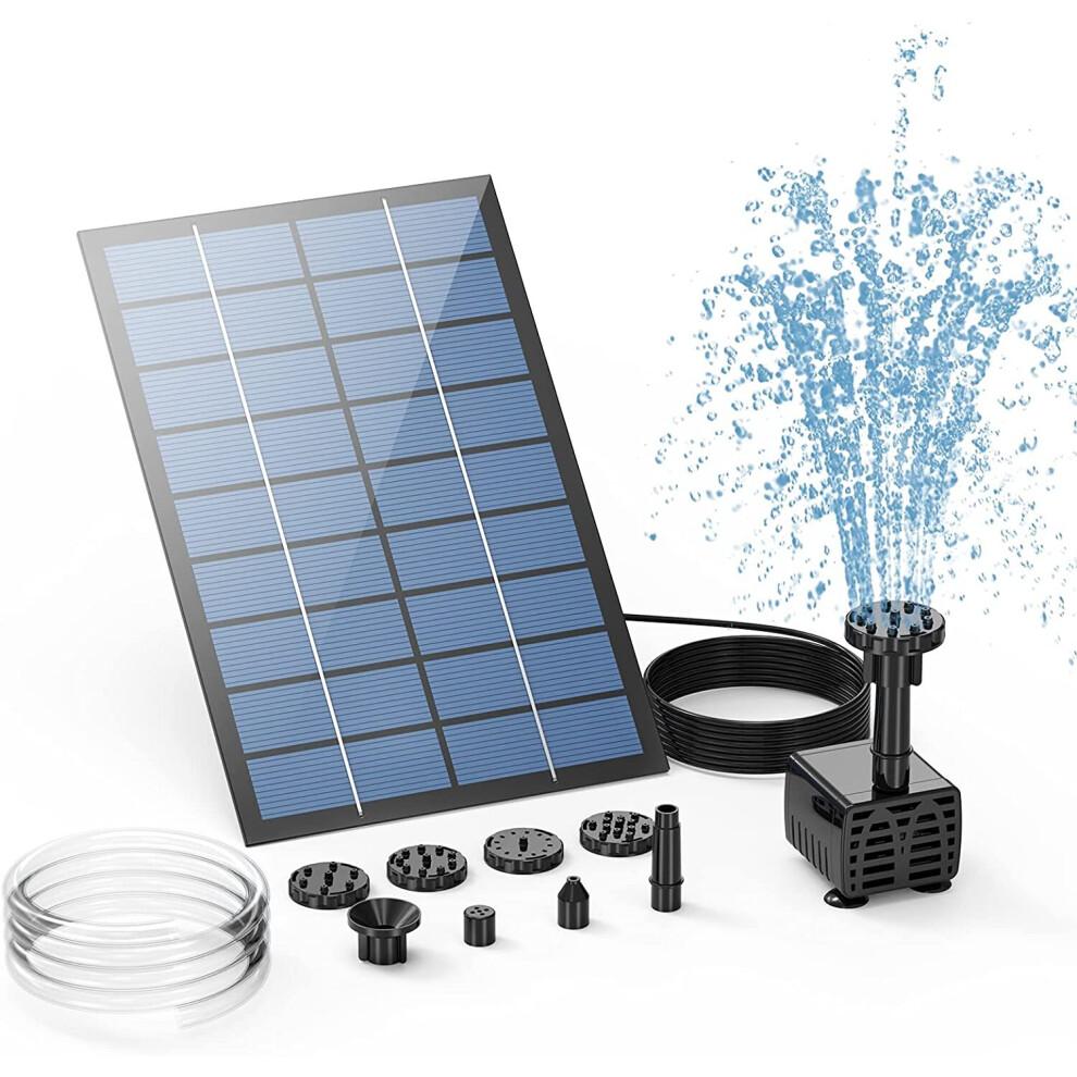 Aisitin 2.5W Solar Fountain Pump,With 6Nozzles And 4Ft Water Pipe,Solar Powered Pump For Bird Bath,Pond,Garden And Other Places 5063131142976