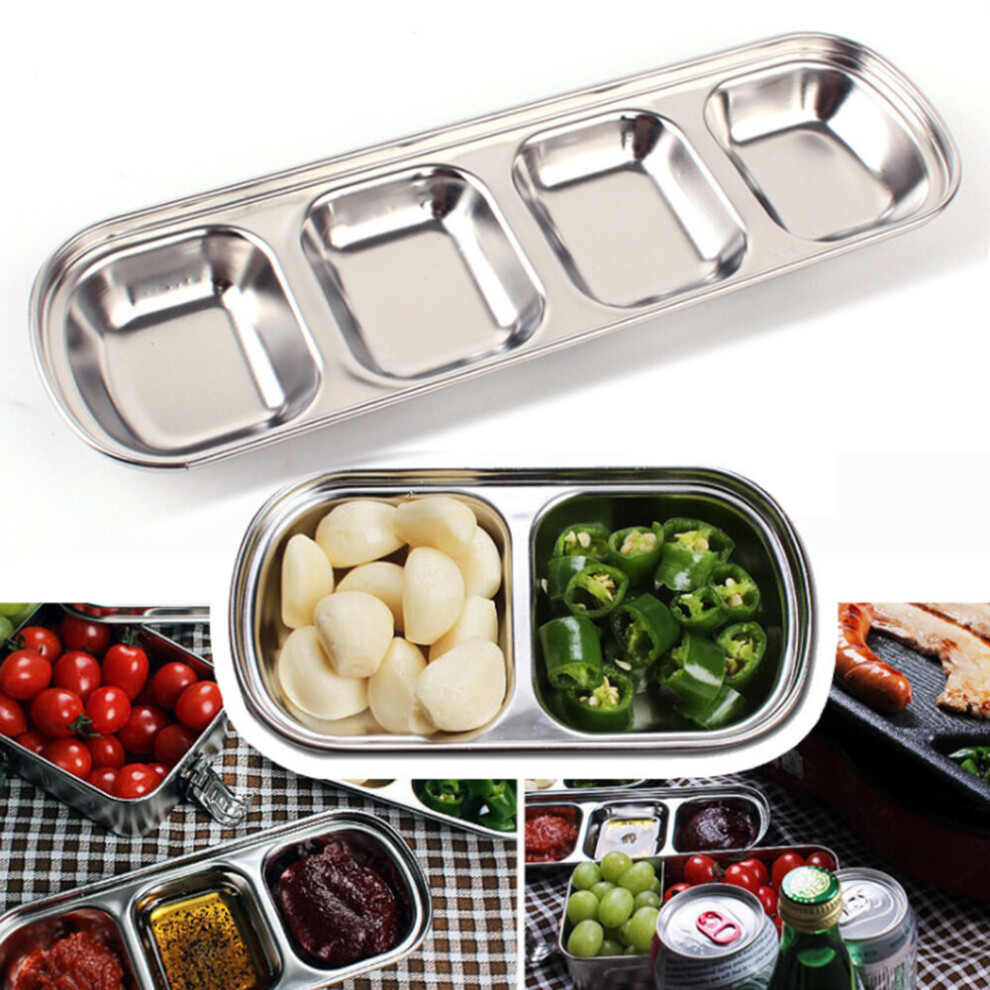 1 / 2/ 3 / 4 grids Stainless steel seasoning dish multi-grid barbecue dipping dish divided bbq condiment bowl soy sauce vinegar