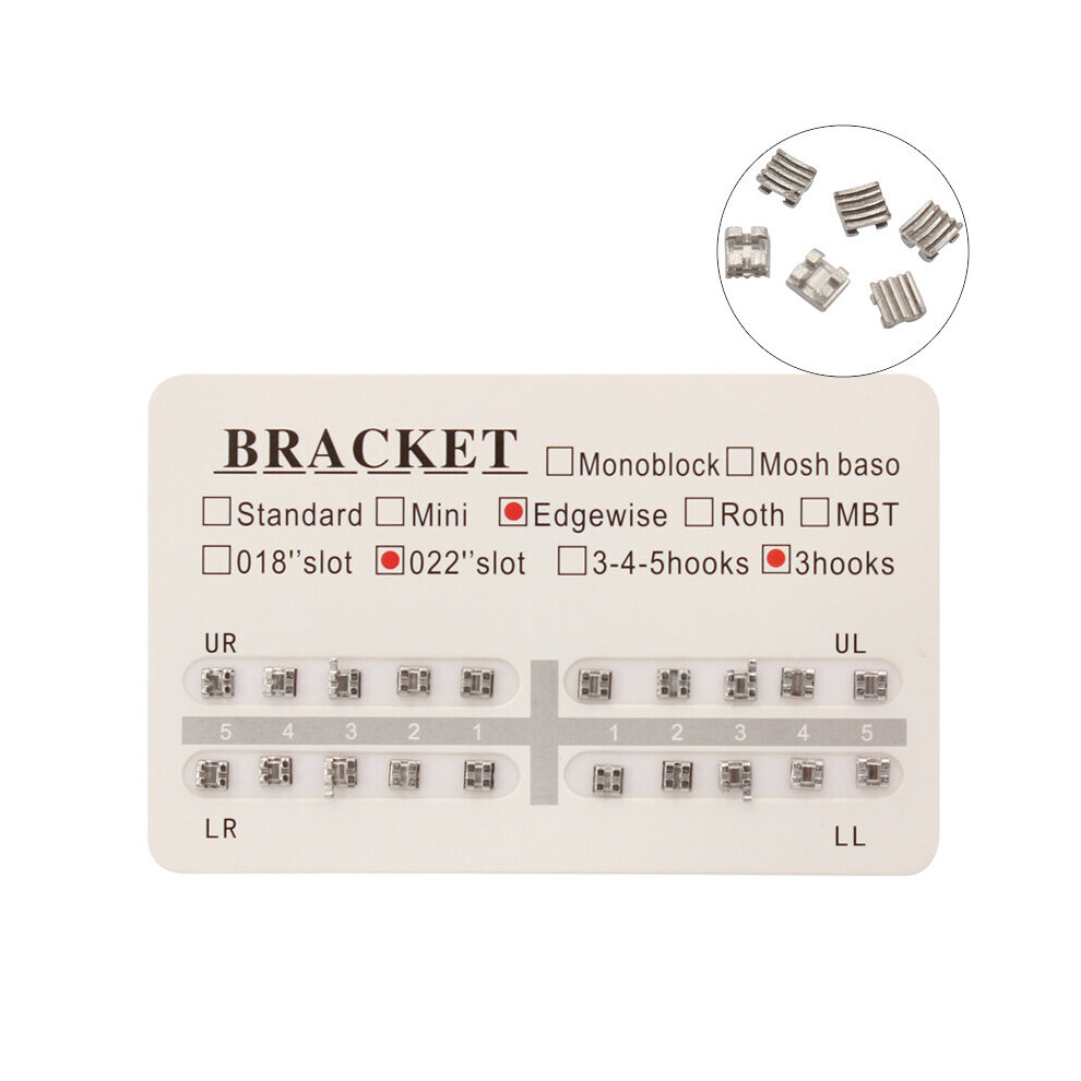 Wejoy 20Pcs/Pack Dental Orthodontics Bracket Edgewise Metal Brackets Braces Upper And Lower Ultra Thin 3 Hook 022" Slot Dentist Lab