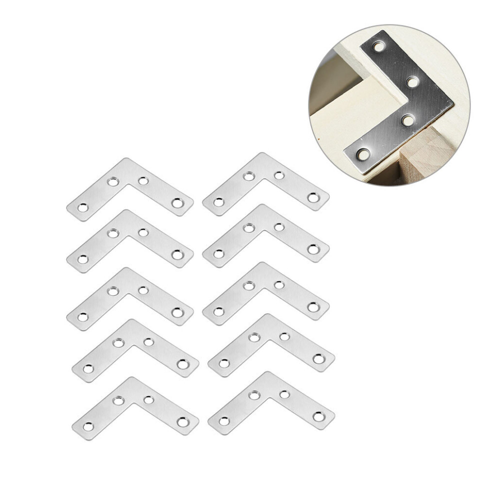 10Pcs Furniture Fixing L Shaped Flat Plate Table Chair Corner Brace Stainless Steel Bracket Reinforcement Hardware 5063131236361