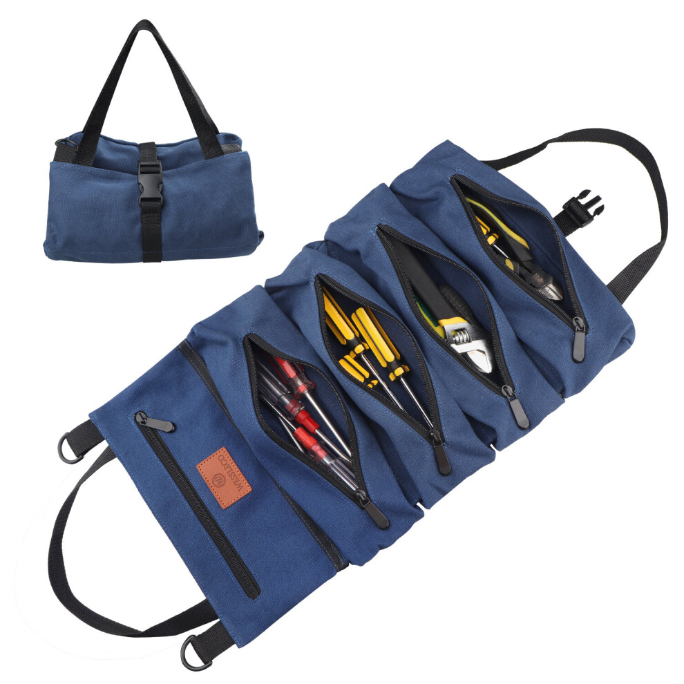 Wessleco Roll Up Tool Bag Multi-Purpose Tool Pouch Wrench Organizer Small Shoulder Tool Bag Hanging Zipper Carrier Tote 5063131247206