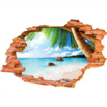 Summer beach scenery mural Palm Tree landscape 3d broken wall vinyl stickers home decoration sea view poster wallpaper 90*60cm