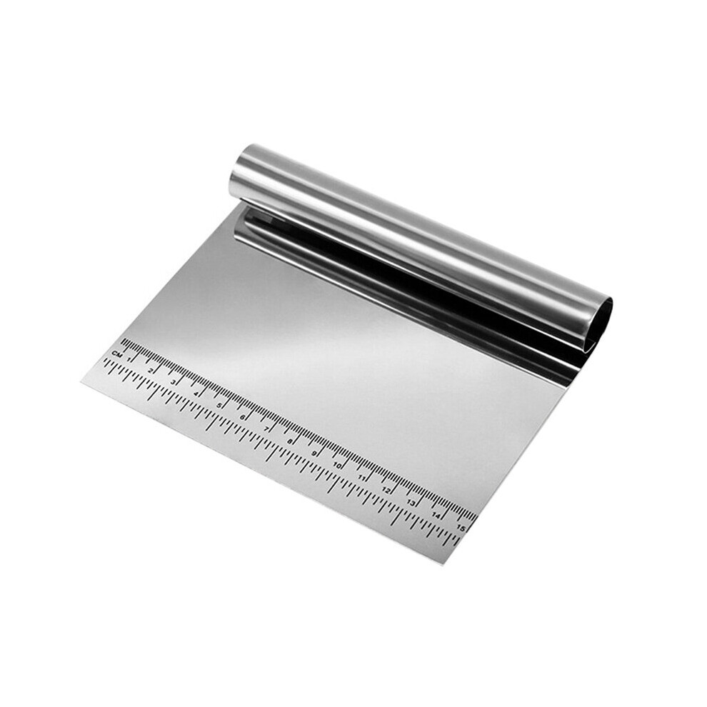 Stainless Steel Bowl Scraper Chopper Kitchen Food Scraper Icing Smoother Blade with Measuring Scale for Dough Cake Pizza JS22
