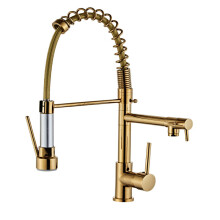 Brass Spring Faucet Gold Spring Pull Sink Faucet Hot and Cold Water Faucet for Kitchen Mixer Home Improvement