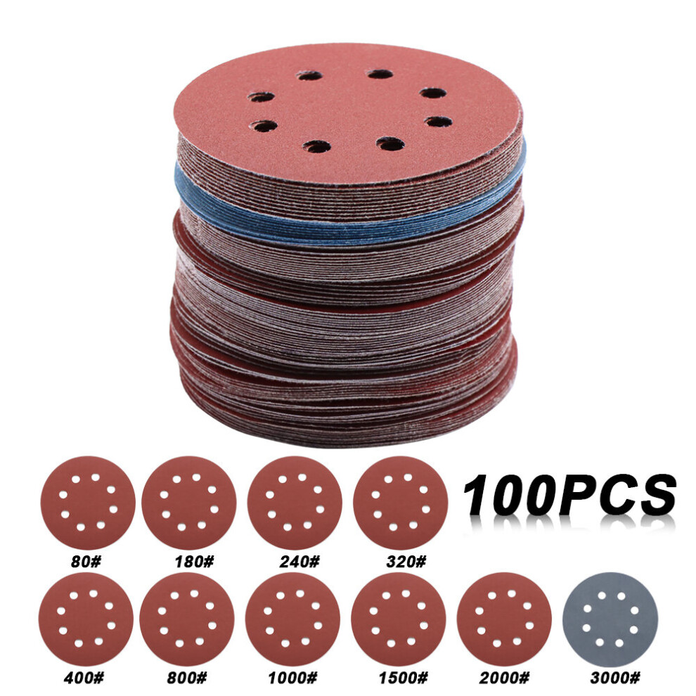 100Pcs 5Inch 125Mm Round Sandpaper 8 Holes Disk Sand Sheets Grit 80-3000 Hook And Loop Sanding Disc Abrasives For Polish 5063131284744