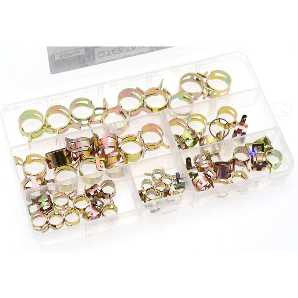 60Pcs Spring Band Type Action Fuel Line Silicone Vacuum Hose Pipe Clamp Low Pressure Air Clip Clamps Fasteners Assortment Kit 5063131212136