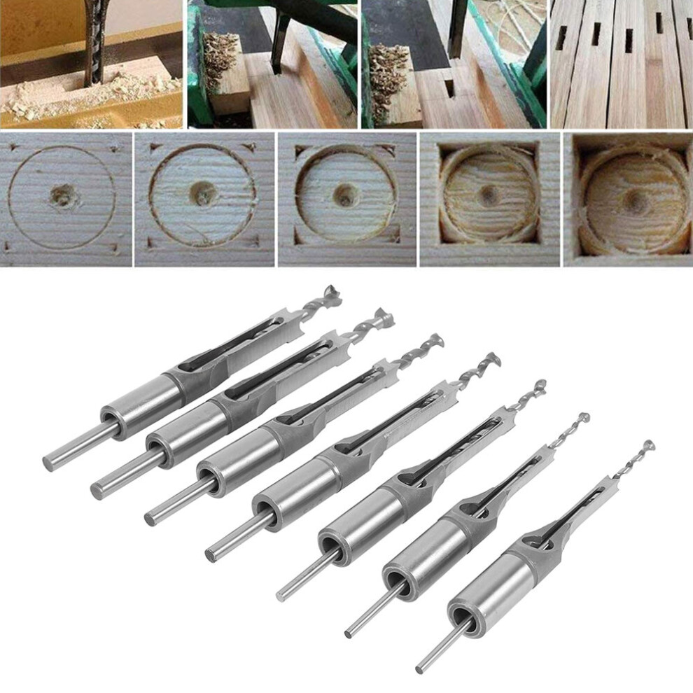 7Pcs Hss Square Hole Drill Twist Drill Bits Square Auger Mortising Chisel Drill Set Square Hole Woodworking Drill Tools Kit Set 5063131278569