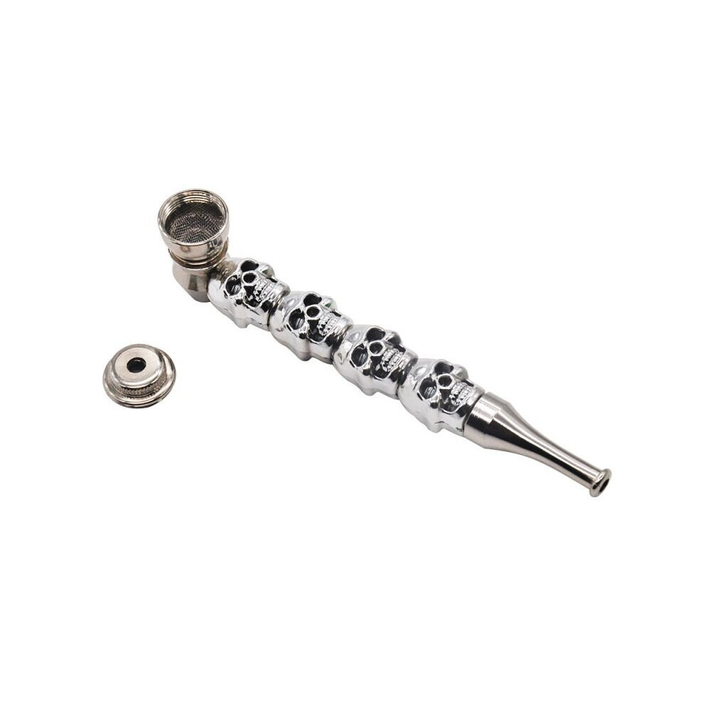 Wejoy Silver Grinder Weed Smoking Pipes Skull Zinc Alloy Metal Bowl Smoking Hand Spoon Pipe Tobacco Fit Dry Herb Pipes Smoke