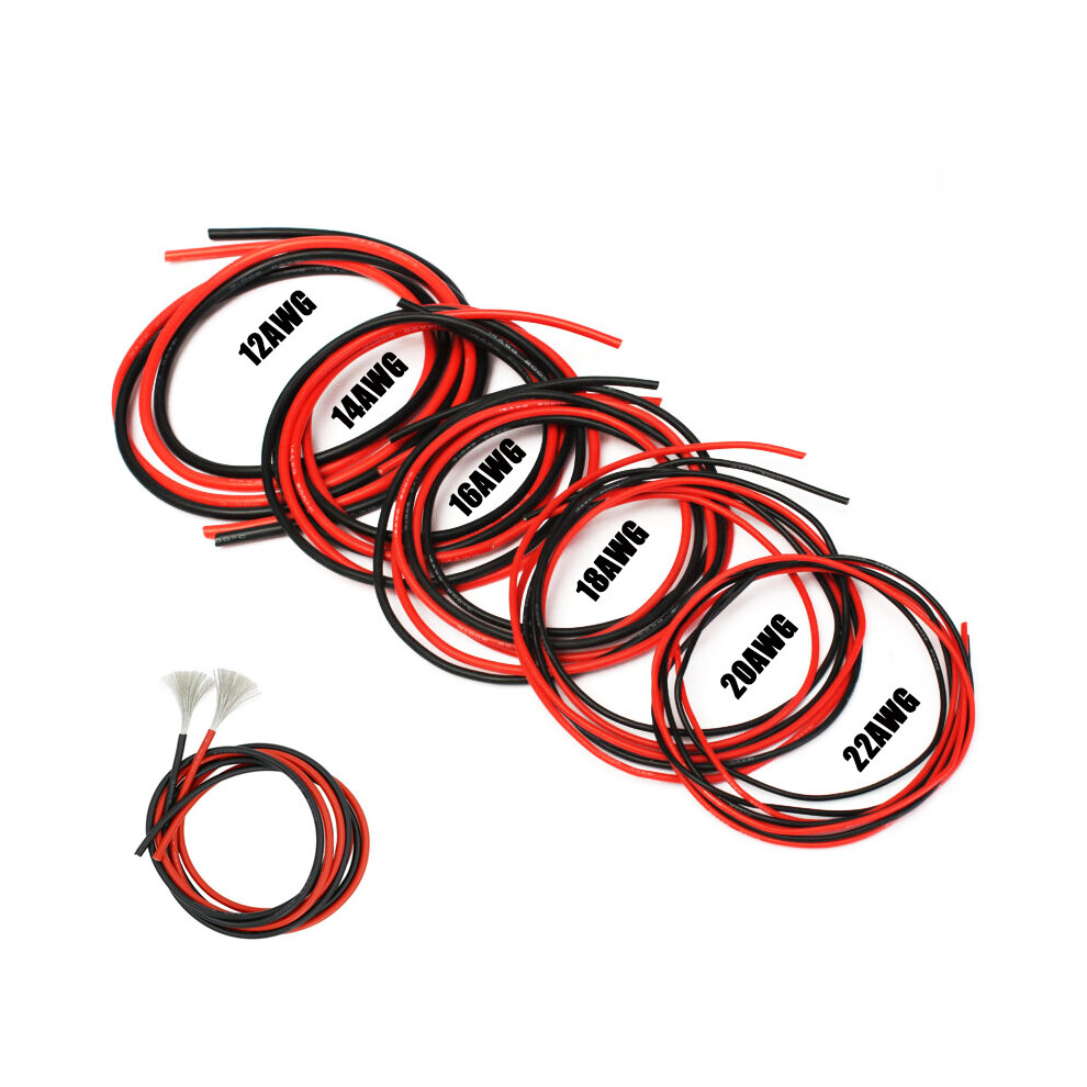1M/3M/5M Black And Red Per Each 12Awg 14Awg 16Awg 18Awg 20Awg 22Awg Soft Silicone Flexible Wire High Temperature Test Line 5063131236842
