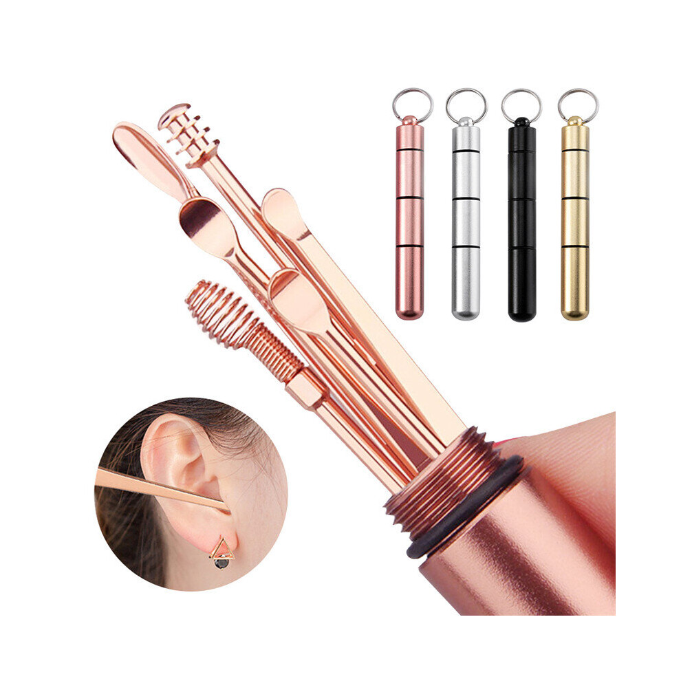 Wejoy 6Pcs/Set Ear Wax Pickers Stainless Steel Spiral Earpick Wax Remover Curette Ear Pick Cleaner Ear Spoon Care Ear Cleaning Tools