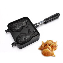Taiyaki Double Fish Shaped Hot Dessert Waffle Cake Maker Mold Japanese Pan Fry Pan ?2 Tray Design For Cooking Cichlids 36.5 CM