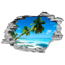 Beach palm tree scenery 3d broken wall vinyl mural stickers home decoration Summer sea view creative poster wallpaper 90*60cm