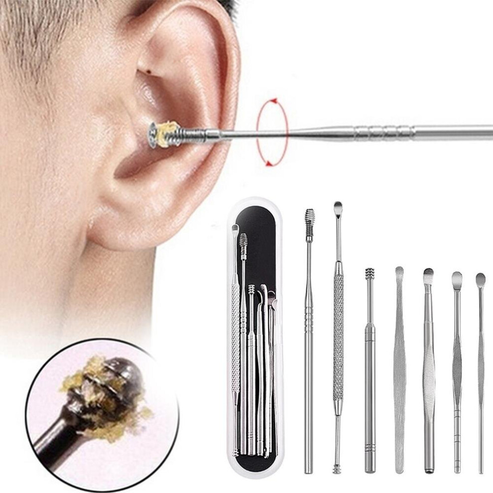 Wejoy 7Pcs Unisex Stainless Steel Spring Spiral Ear Pick Spoon Wax Removal Cleaner Ear Clean Tool