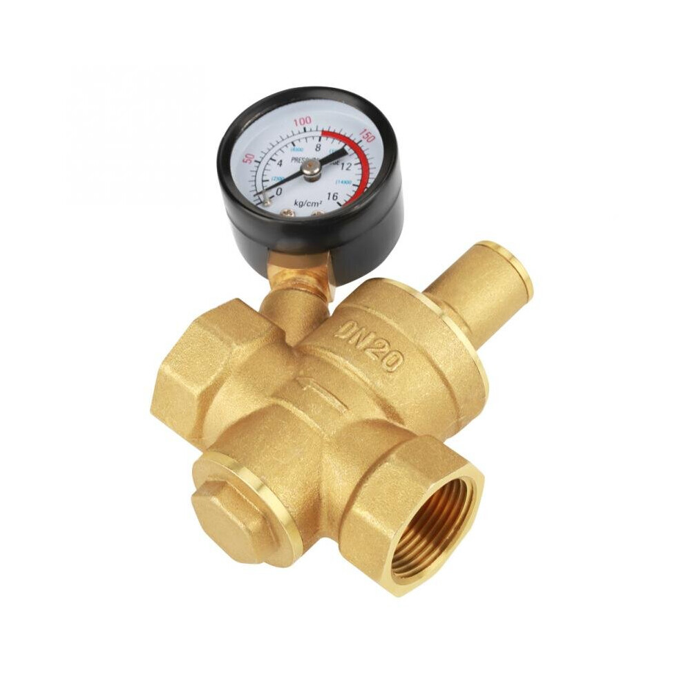 Water Pressure Reducing Dn15/20/25 Brass Adjustable Regulator Reducer+Gauge Meter Water Purifier Measuring Access Maintaining 5063131300895