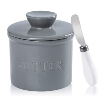 Porcelain Butter Keeper, Original Butter Crock with Knife for Counter, French Butter Dish with Lid, Ceramic Butter Container,Fre