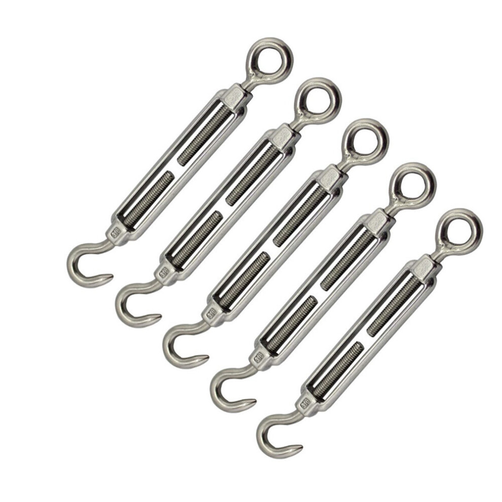 5Pcs M6 Size Stainless Steel 304 Hook And Eye Turnbuckleshigh Polishing Turnbuckle For Sail Shade Rigging Hardware Kit 5063131251944