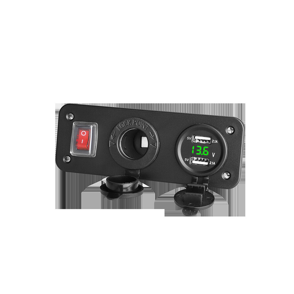 Dual Usb Car Charger Socket 12V 4.2A Power Outlet Voltmeter Cigarette Socket Lighted Multifunction Panel Boat Marine Truck 5063131272277