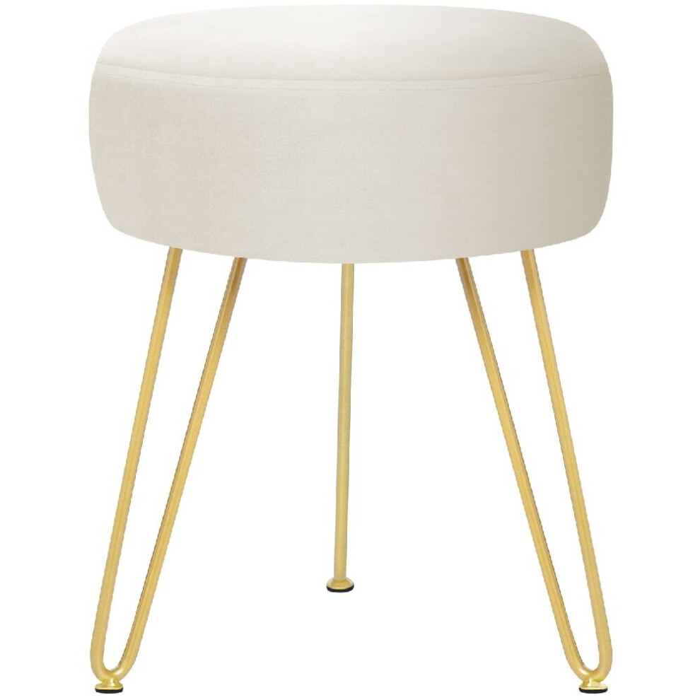Multifunctional Vanity Stools Velvet Round Ottoman Modern Dressing Upholstered Footrest Side Table Footstool Golden Metal Leg