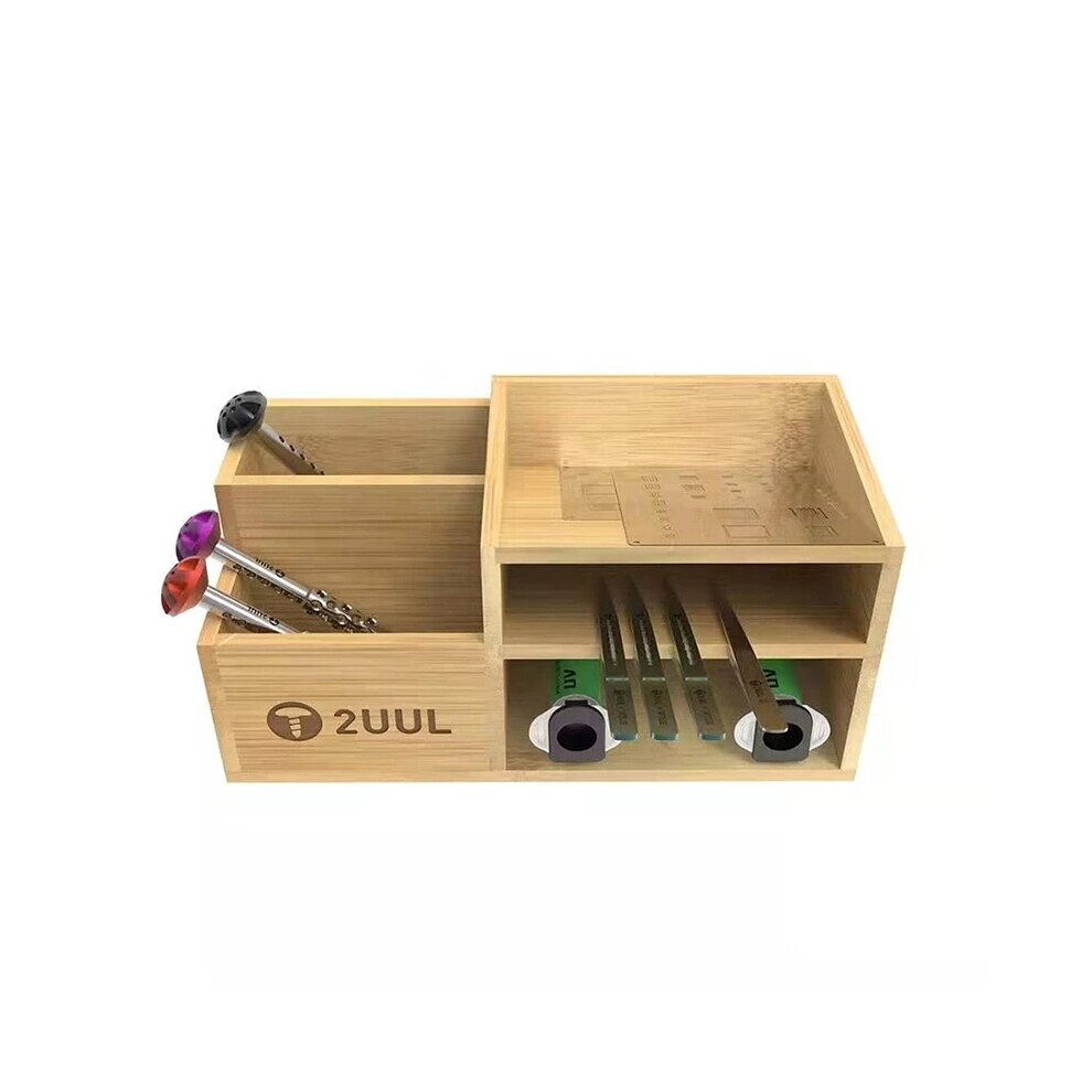 2Uul Bamboo Tool Storage Rack Multifunctional Storage Box Wooden Desktop Organizer Tweezer Screwdriver Phone Repair Tool Holder 5063131248173