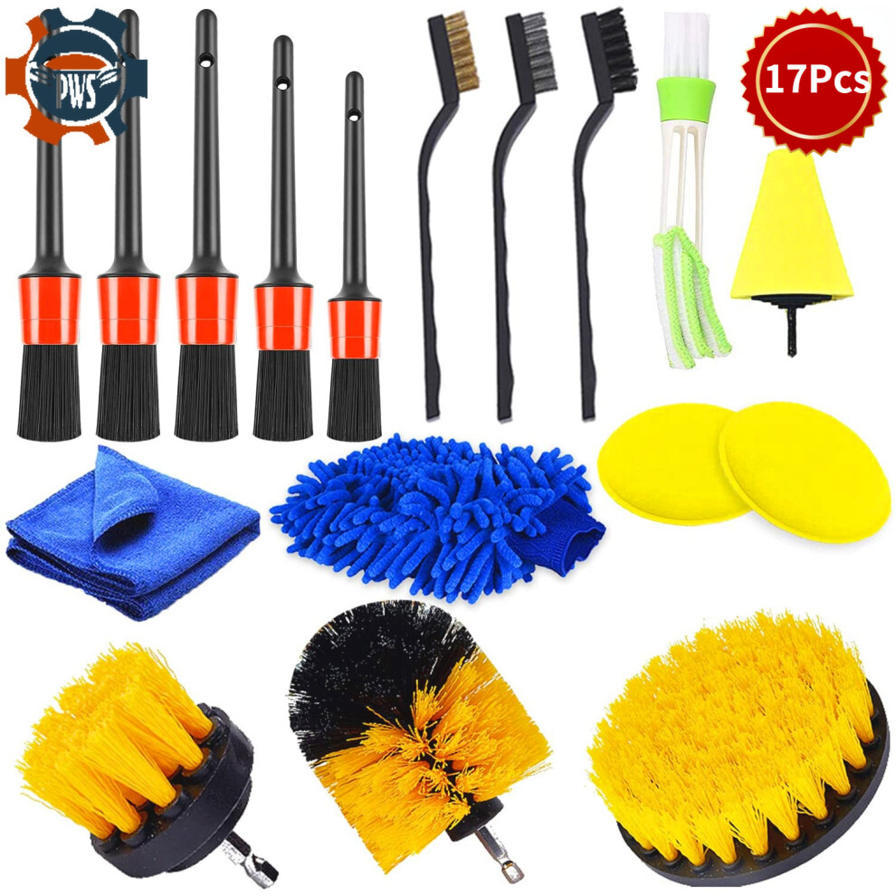 17Pcs Detailing Drill Brush For Car Tire Rim Cleaning Detail Brush Set For Car Dry Cleaning Car Interior Exterior Clean Brushes 5063131184556