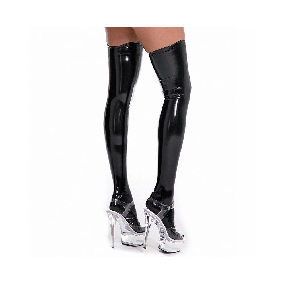 Wejoy Black/Red Pvc Leather Wet Look Sexy Stockings Night Club Knee High Socks Women's Oil Shiny Stockings Plus Size Sexy Lingerie Latex Hosiery