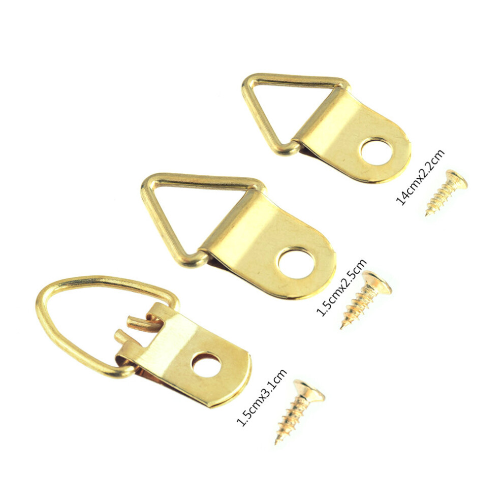 50Pcs Golden Triangle D-Ring Strap Hanger Oil Painting Mirror Picture Frame Art Hanger Work Hanging Photo Wall Hook With Screws 5063131262025