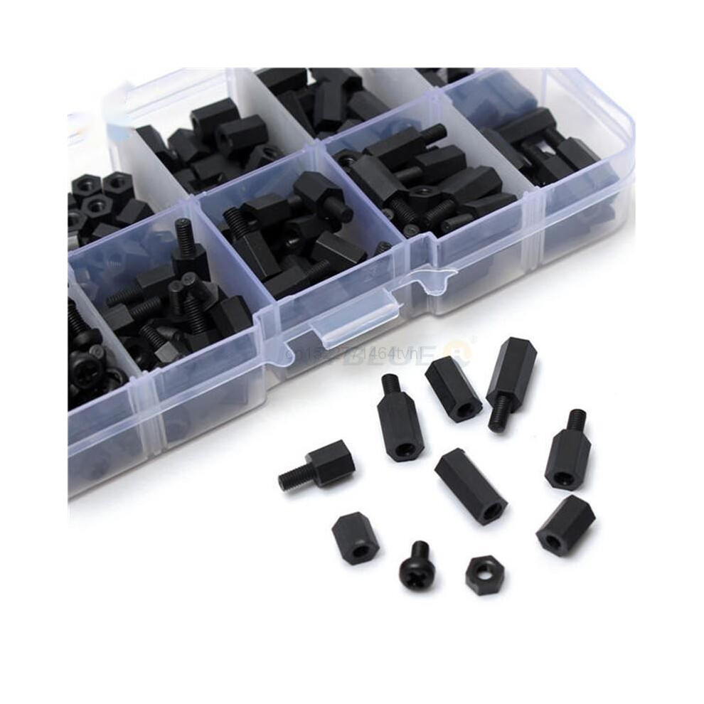 200Pcs/Set M2 M2.5 M3 M4 Black/White Hex Nylon Standoff Spacer Column Flat Head Nylon Plastic Spacing Screws Nuts 5063131244588