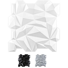 50x50cm Plastic 3D Diamond Wall Panels Jagged Matching-Matt White for Living Room Bedroom TV Background Ceiling Pack of 12 Tiles