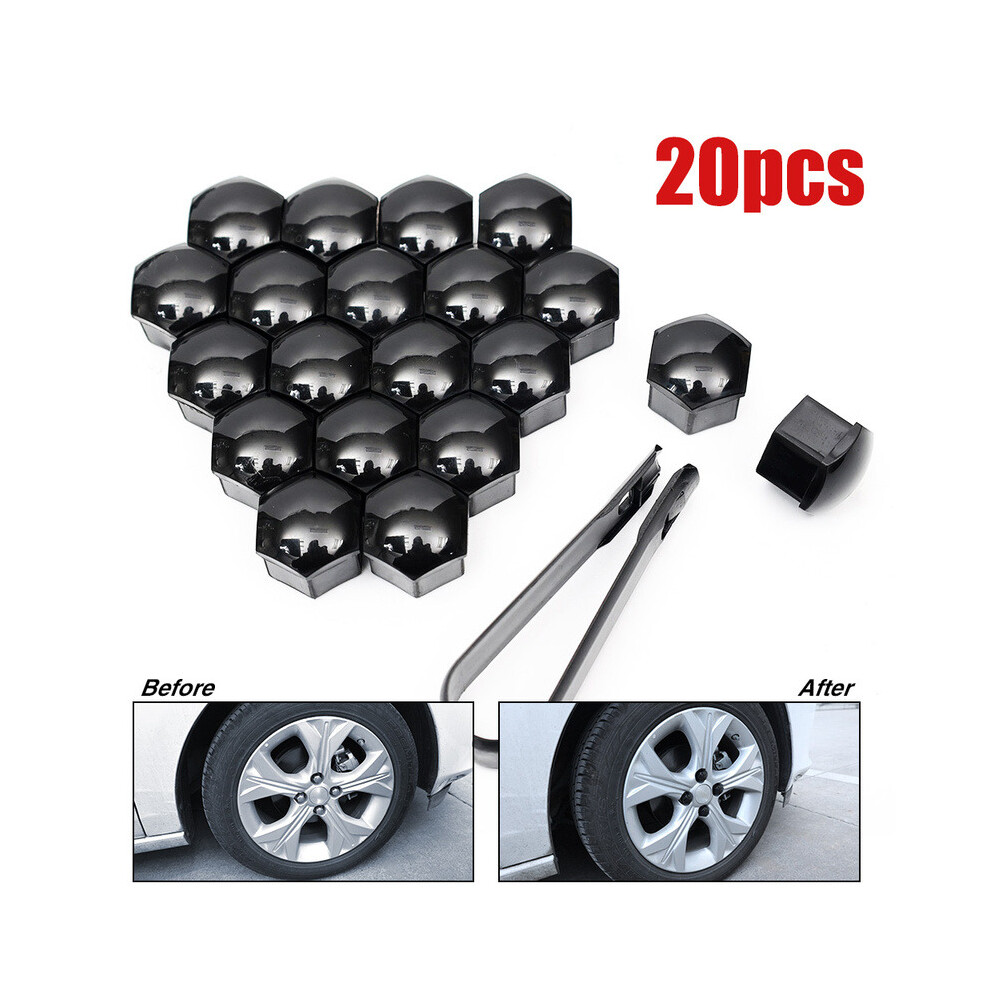 20Pcs 17Mm 19Mm 21Mm Car Wheel Nut Caps Cover Anti-Rust Auto Tyre Hub Screw Protection Nut Decoration With Clip Black 5063131252293
