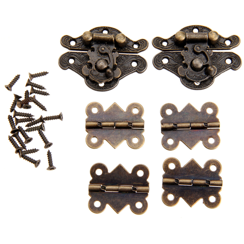 6Pcs/Set Hinges Iron Antique Bronze + Latch Hasp Toggle Locks Metal Vintage Decorative Wood Jewelry Box Furniture Hardware 5063131262216